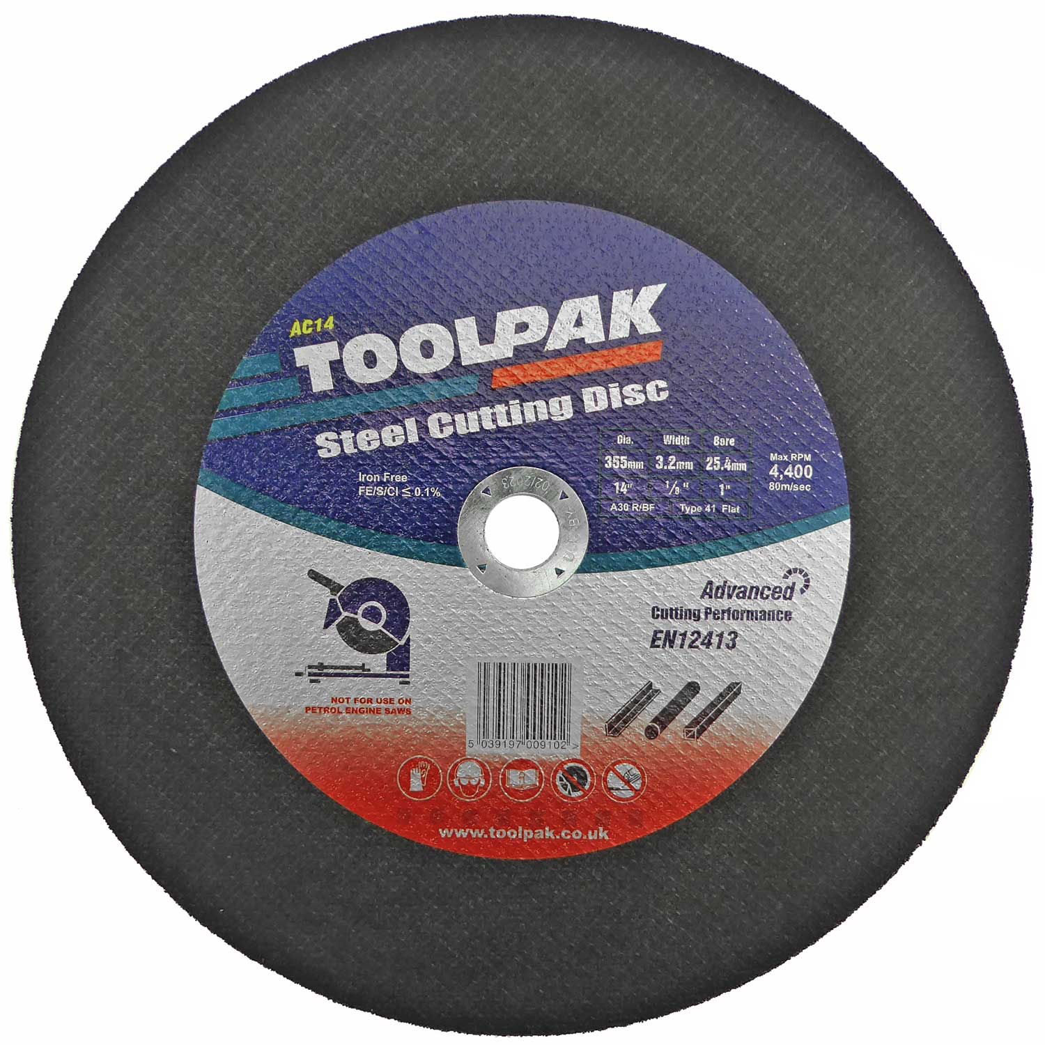 355mm x 3.2mm x 25.4mm Metal Cutting Disc